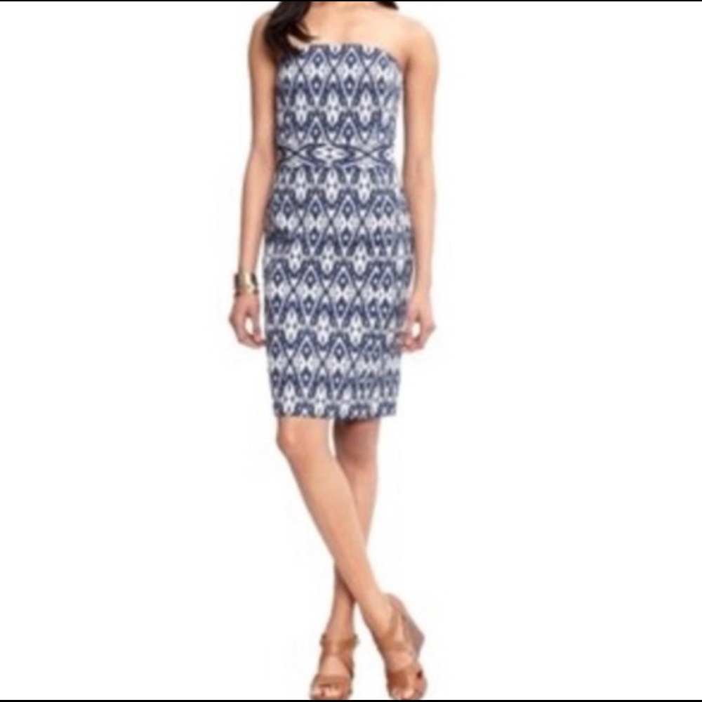 BANANA REPUBLIC Women's Navy Blue White Ikat Strapless Size 4